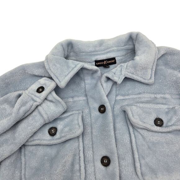 Almost Famous Fleece Button Up Jacket Shirt Size L Blue - Picture 1 of 6